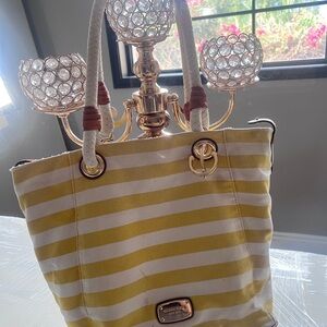 Used! Michael Kors Striped Yellow and White Tote Bag